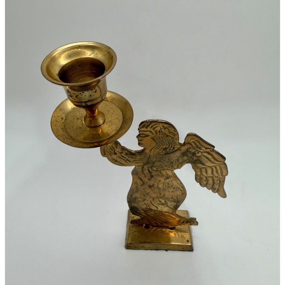 Vintage Gatco Brass Angel Taper Candle Holder Christmas Made in India 8 inch - Picture 3 of 4